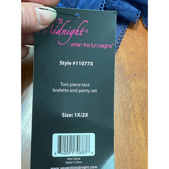 Seven 'til Midnight Bralette Bra Stretch Lace Adjustable Straps Blue W US 1X NWT - Picture 10 of 11